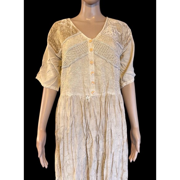 Vtg 70s CREEM Dress Hippie Boho Viscose Maxi Farmhouse Cottage core Tie Elephant - Picture 14 of 16